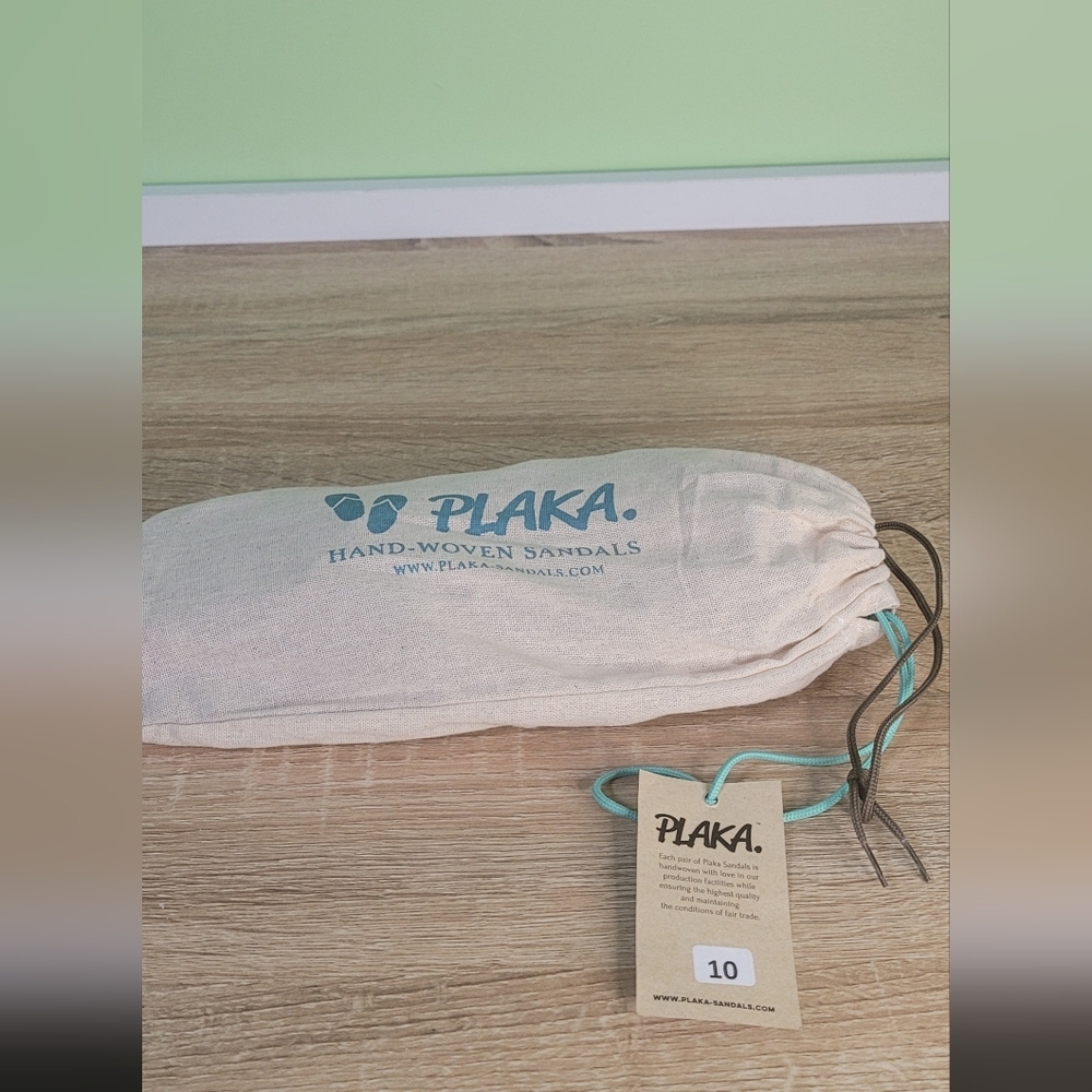 Plaka Woven Sandals Handmade Beach Summer Brown Turquoise NWT 10 - Picture 2 of 8